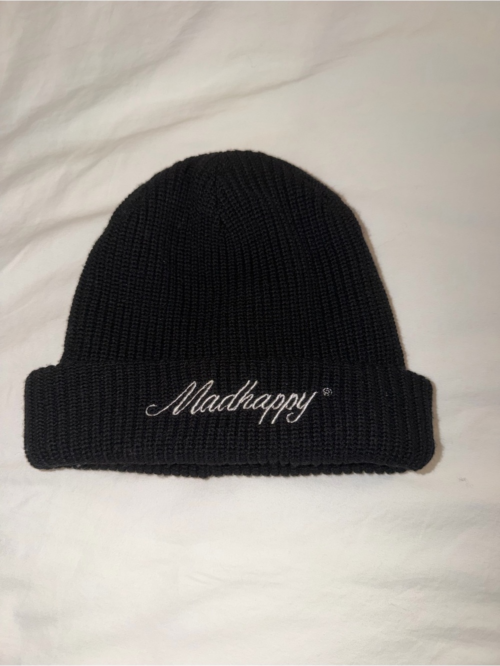 Madhappy Black Cuffed Knit Beanie with Script Logo